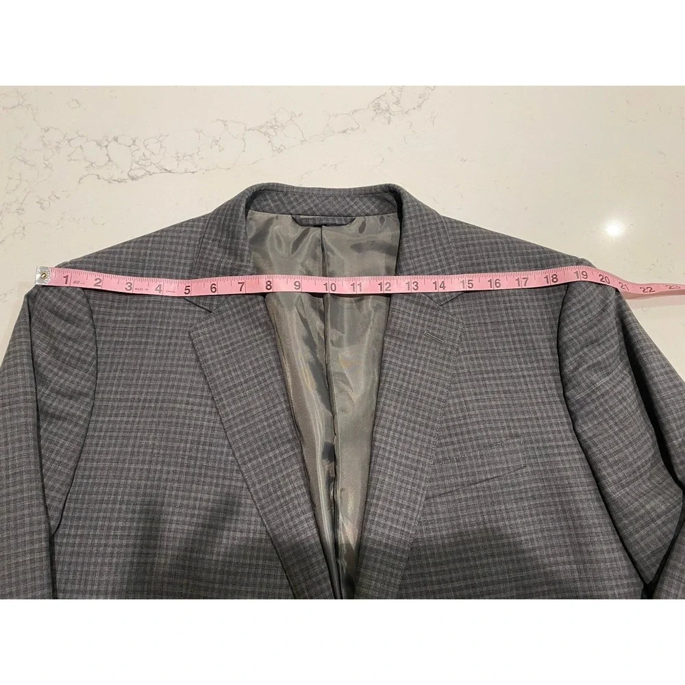 Bonobos Blazer Mens 44L Slim Fit Gray Check 100% Wool Lightweight Sport Coat